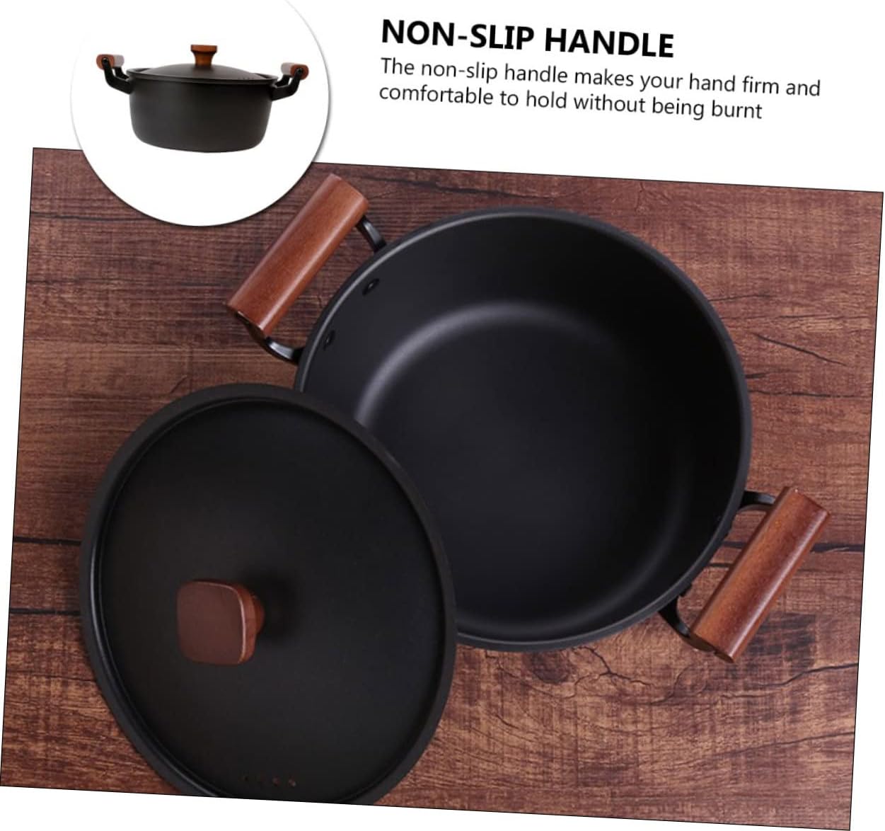 PRETYZOOM 1pc Uncoated Nonstick Pan Cookware Stockpot with Lid Casserole Food Warmer Soup Cookware Chinese Heating Casserole Nonstick Frying Pan Soup Pot with Lid Heater Black Iron