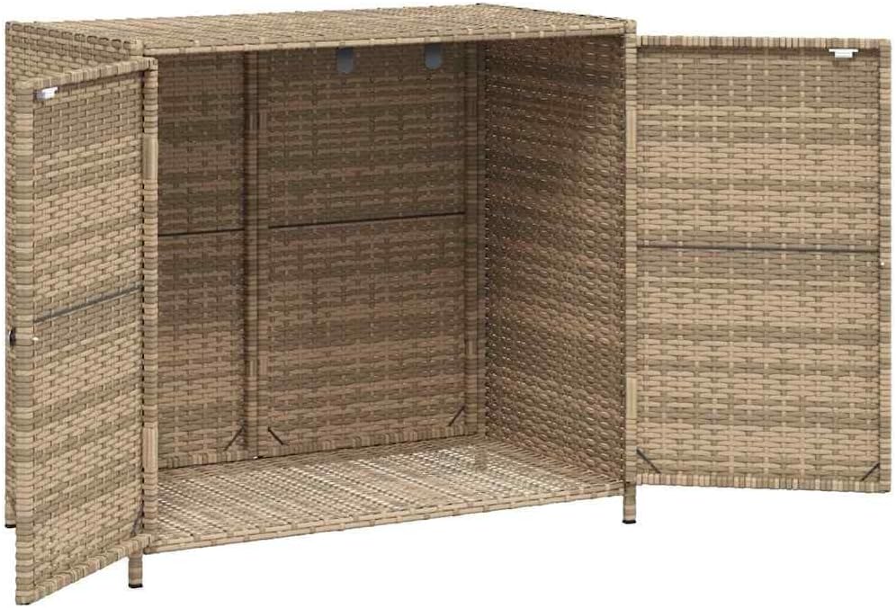 Garden Storage Cabinet Beige PE Rattan 32.7 in x 17.7 in x 29.9 in Outdoor Furniture Storage Boxes