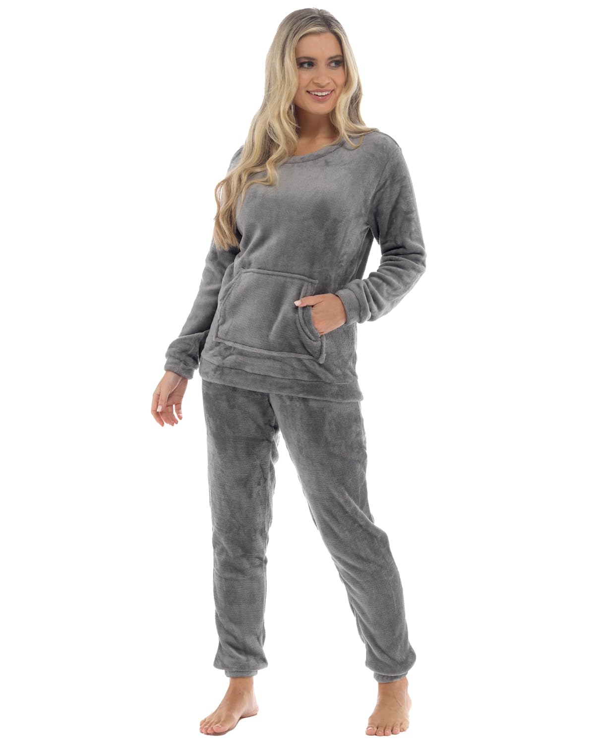 Slumber Hut Women's Plain Charcoal Fleece Lounge Set Ln1491 Charcoal 16-18