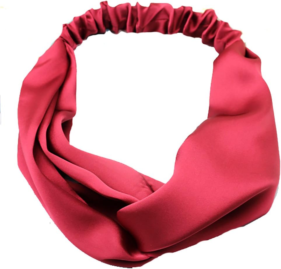 Kissing U Women Girls Silk Satin Bowknot Headbands Head Wrap Elastic Wire Headband Twisted Hair Band (Wine)