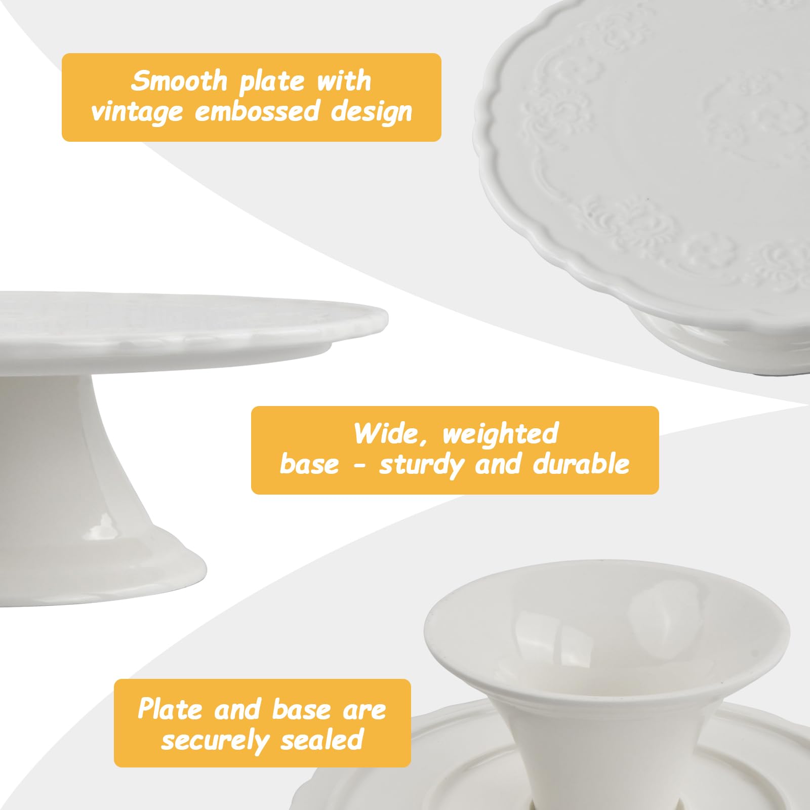 Bandejas de Tartas de Porcelana Blanco, Soporte para Tartas, Bandeja de Postre, Platos para Tartas Redondas, para Bodas, Fiestas de Té, Fiestas, Cumpleaños, Celebraciones (Blanco, 27 cm)