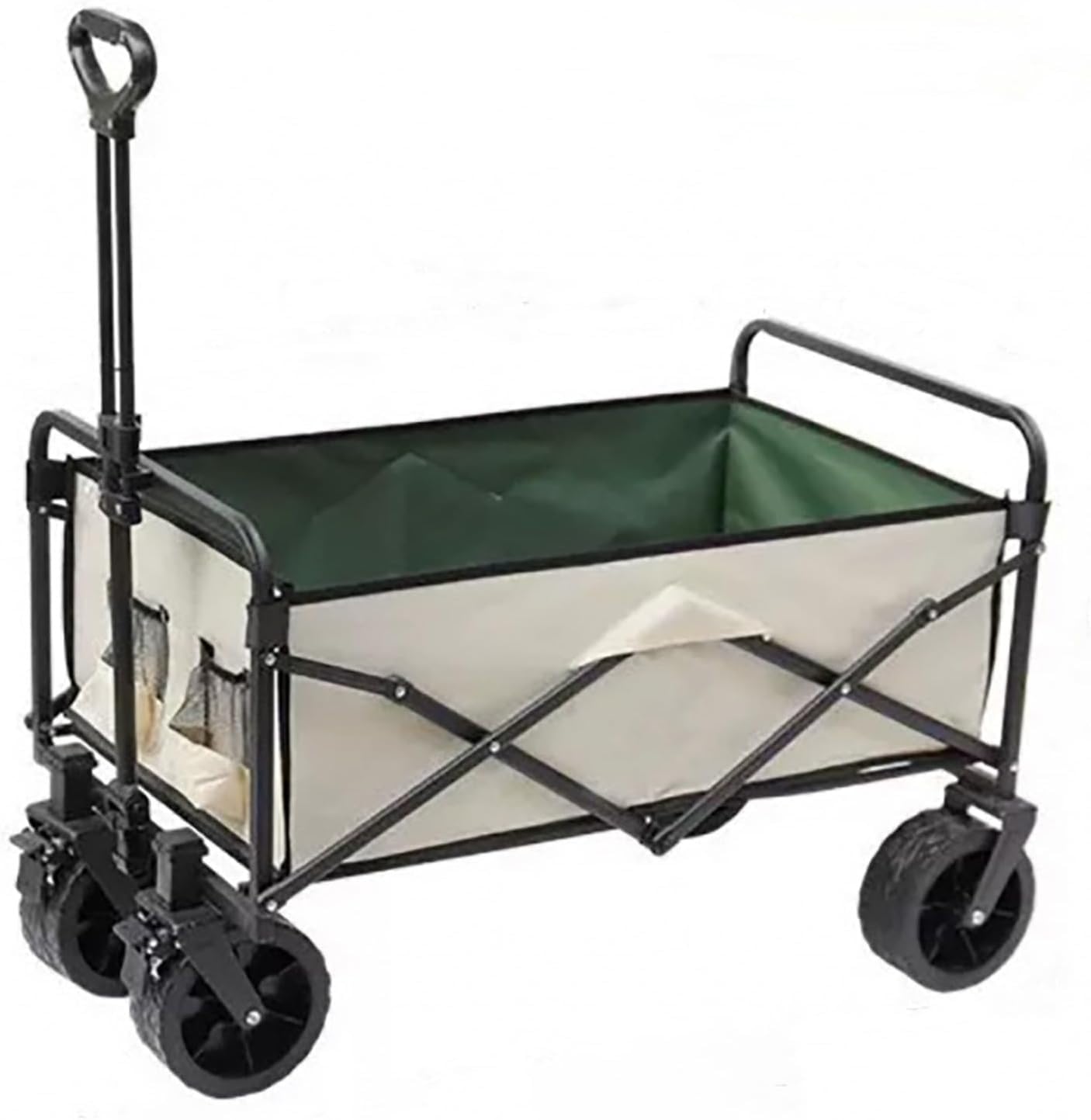 Carro utilitario plegable resistente con frenos, ruedas todo terreno, gran capacidad para jardín, camping, transporte deportivo al aire libre, 150 L