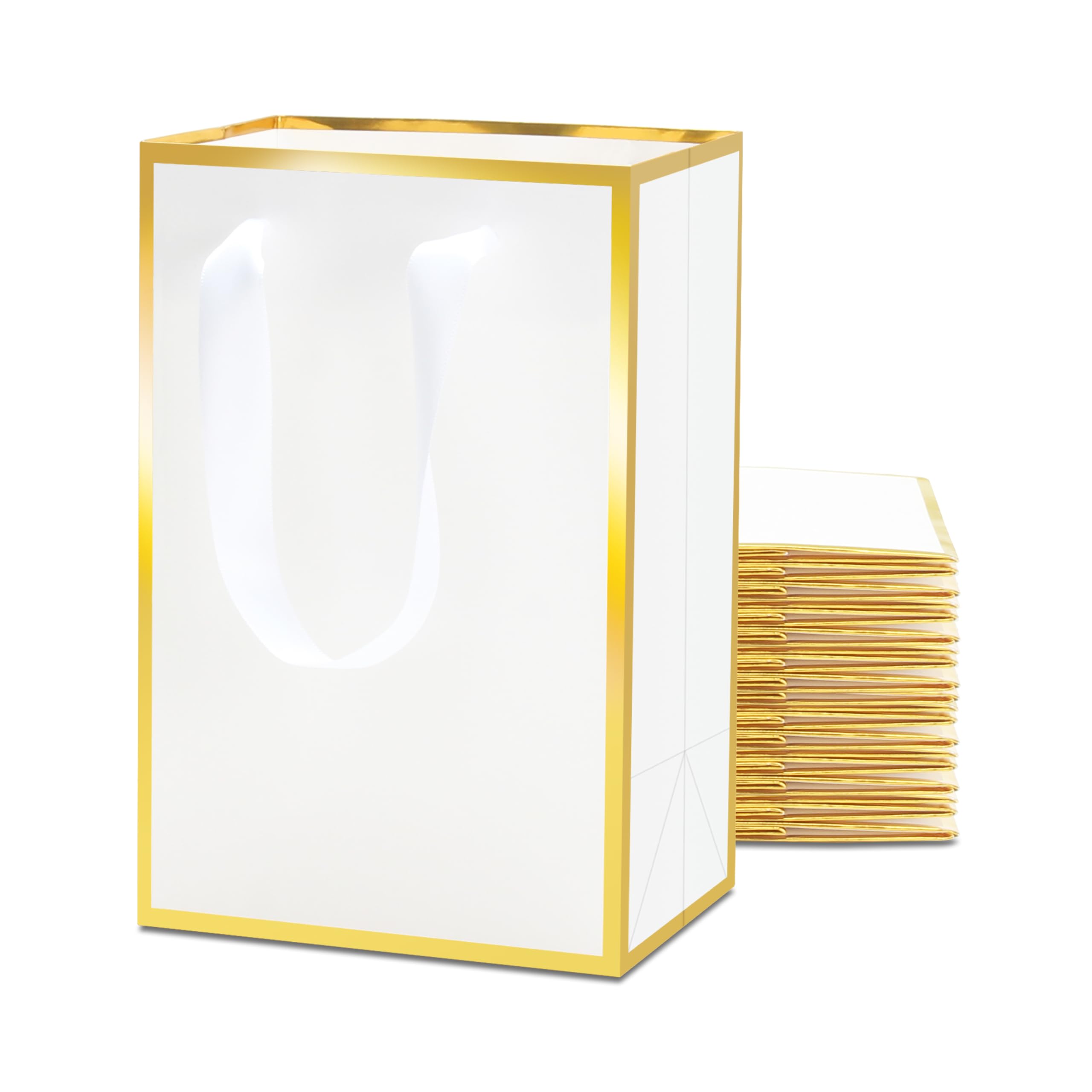 YUEYANG White Gift Bags Small, 20Pcs 5.25 x 3.75 x 8 Inch Tiny Gift Bags Bulk, Miny Gift Bags for Favor, Goodie, Party, Holiday, Retail, Gold Frame