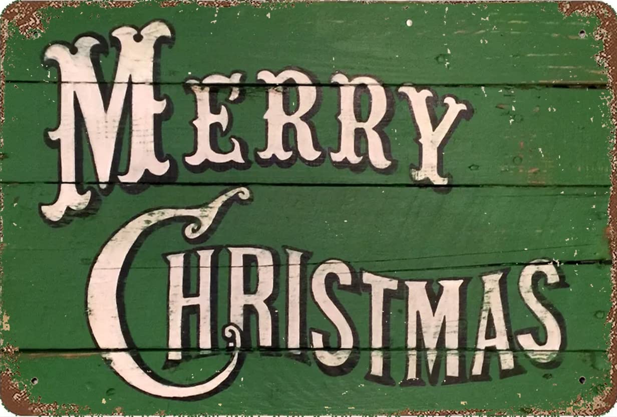 Vintage Merry Christmas Metal Sign - Old Fashioned Farmhouse Christmas Decor - 12x16 Inch
