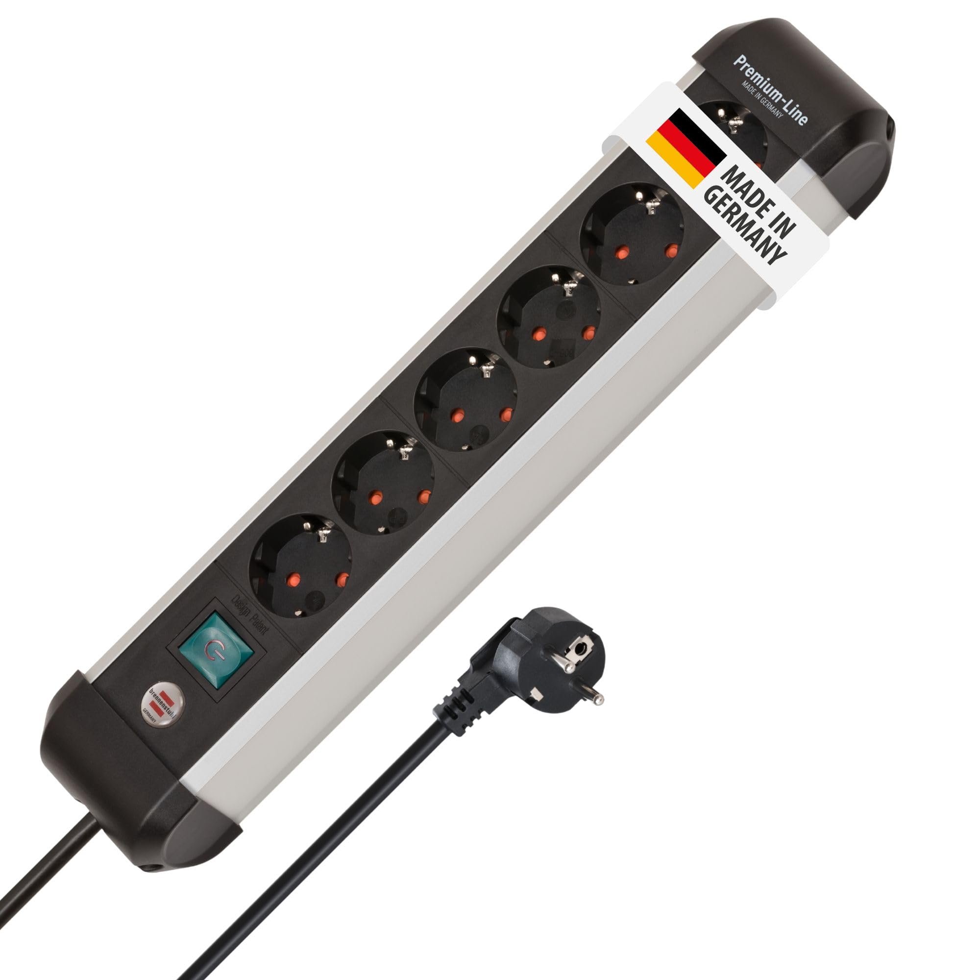 Brennenstuhl Premium-Alu-Line Steckdosenleiste 6-Fach/Steckerleiste aus hochwertigem Aluminium (Mehrfachsteckdose mit Schalter und 3m Kabel, Made in Germany)