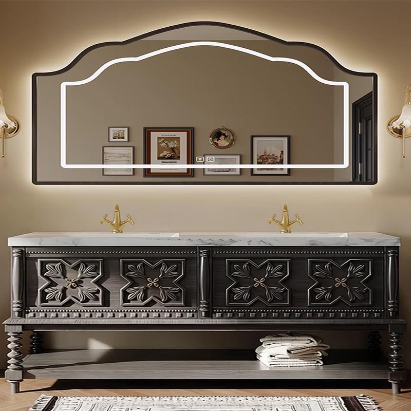 Elegante tocador de baño con fregadero individual/doble, 48-92 pulgadas, diseño independiente, amplio almacenamiento para baños modernos y acabado elegante