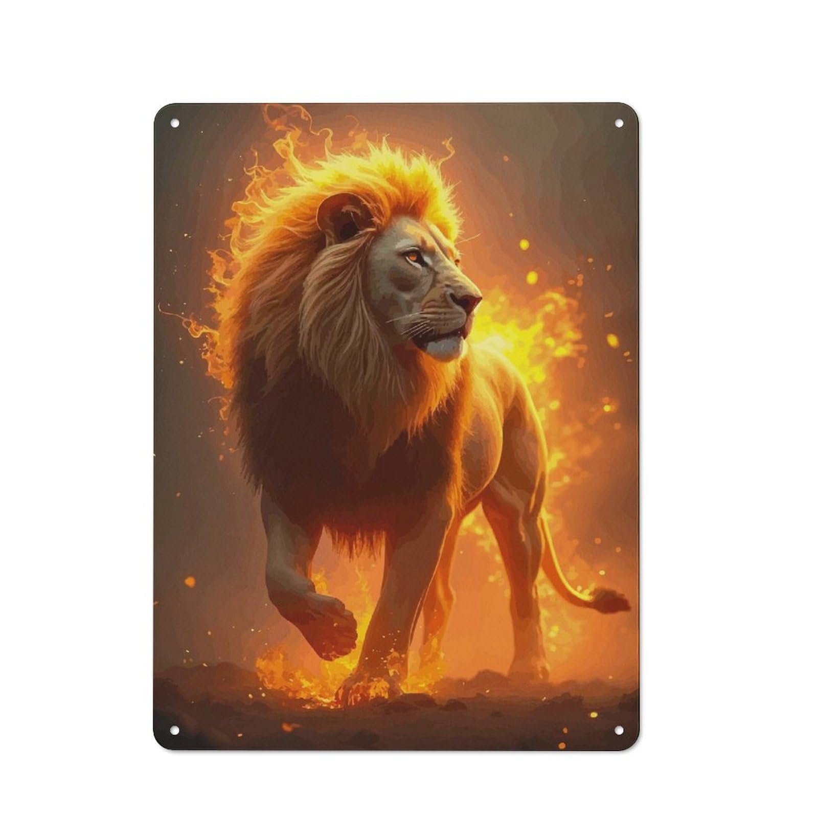 Junmoney Style-2 Tin Wall Plaque 40X30cm With Fiery Lion For Kitchen Or Home Bar, A Christmas Gift For People Styling Kitchen And Home Bar