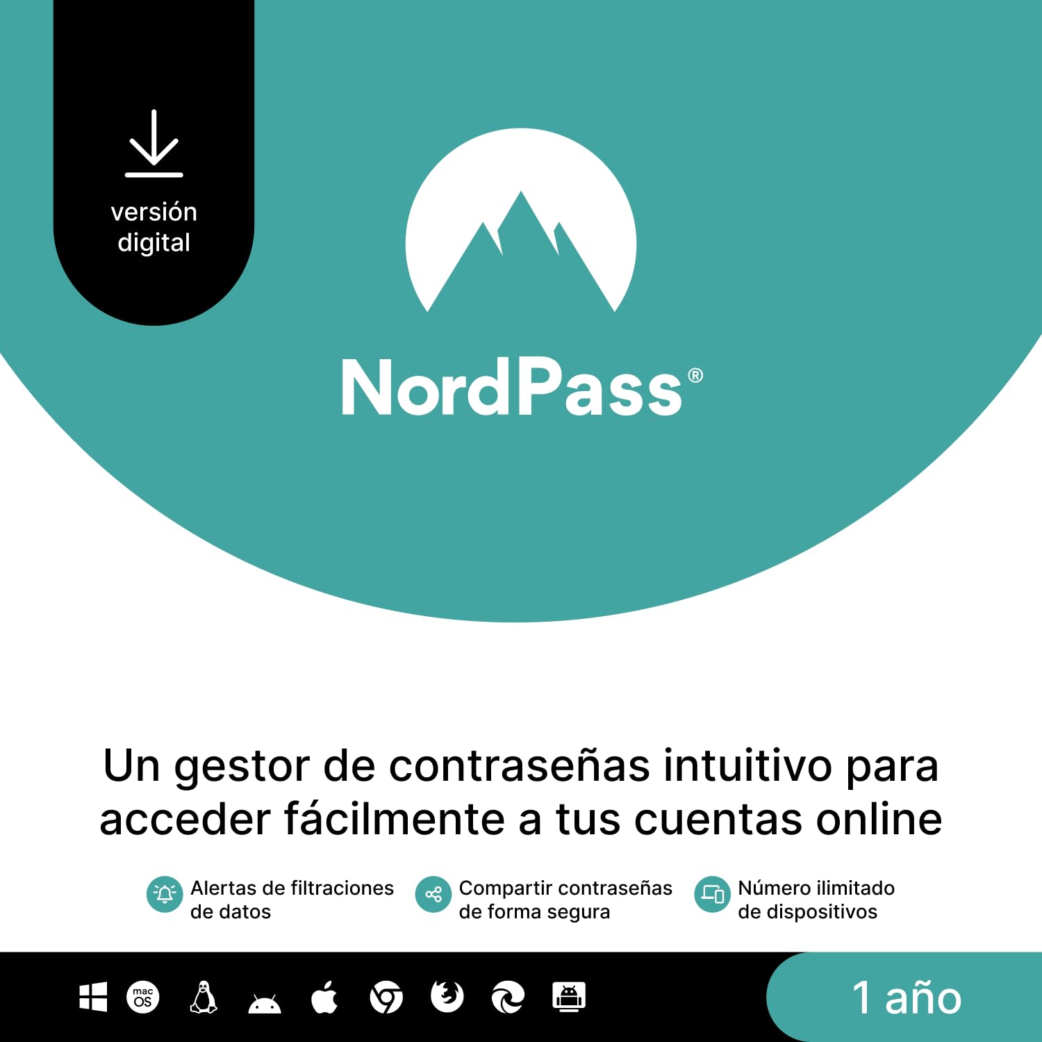 NordPass Premium, Dispositivos Ilimitados, 1 Año, Gestor de Contraseñas, Código Digital