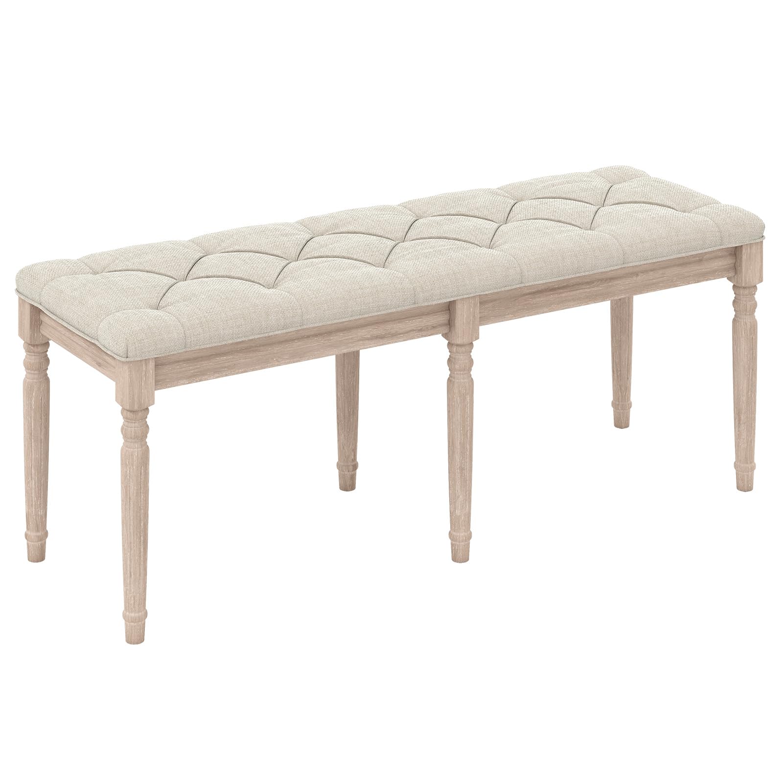 Giantex 47.5-inches Upholstered Dining Bench, Button-Tufted Table Bench with Carved Rubber Wood Legs, Padded Seat, Load 440Lbs, Vintage End of Bed Ottoman for Entryway, Living Room, Bedroom (1,Beige)