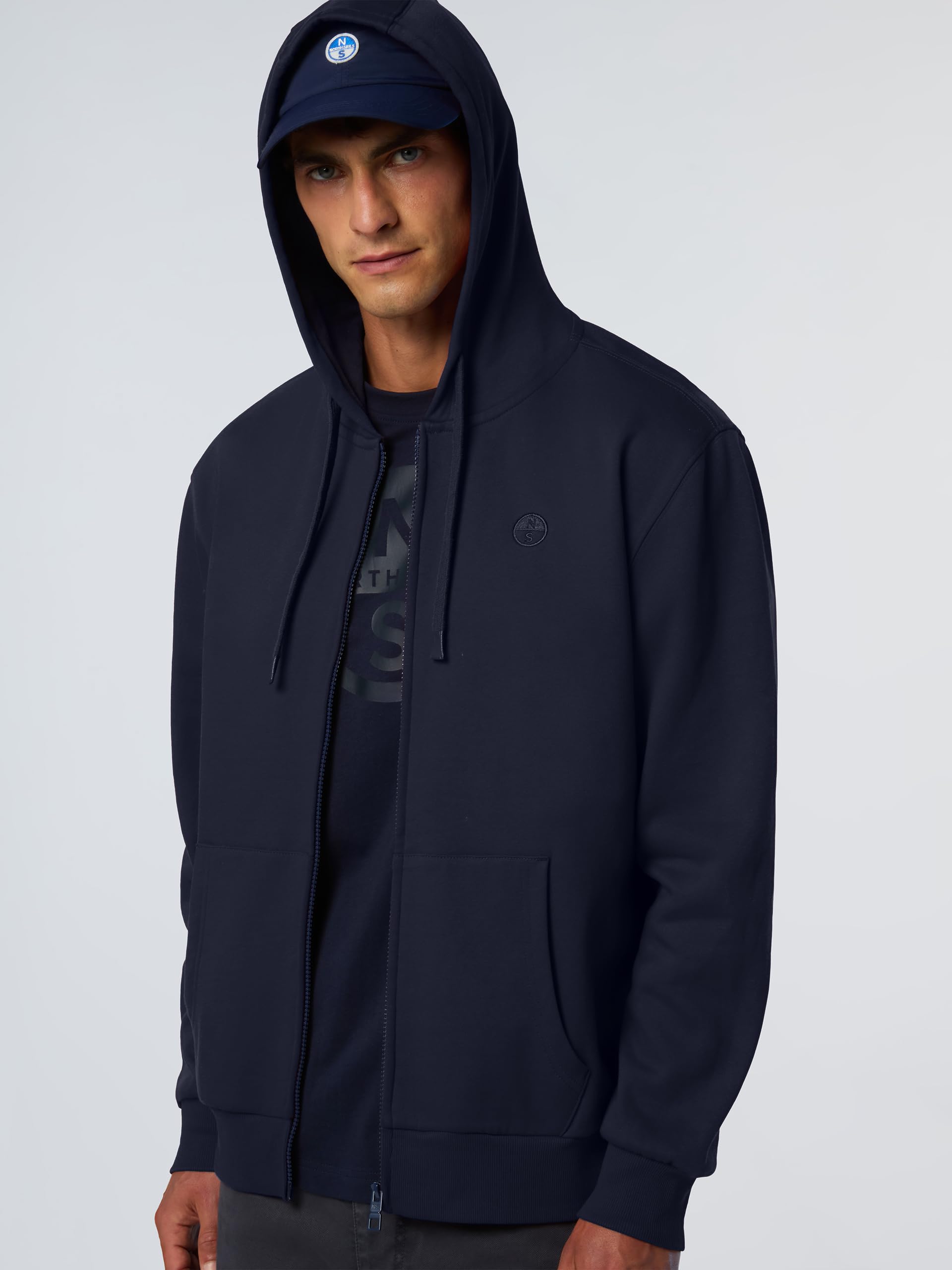 NORTH SAILS Felpa Hoodie Uomo in Cotone Organico con Zip e Logo Ricamato