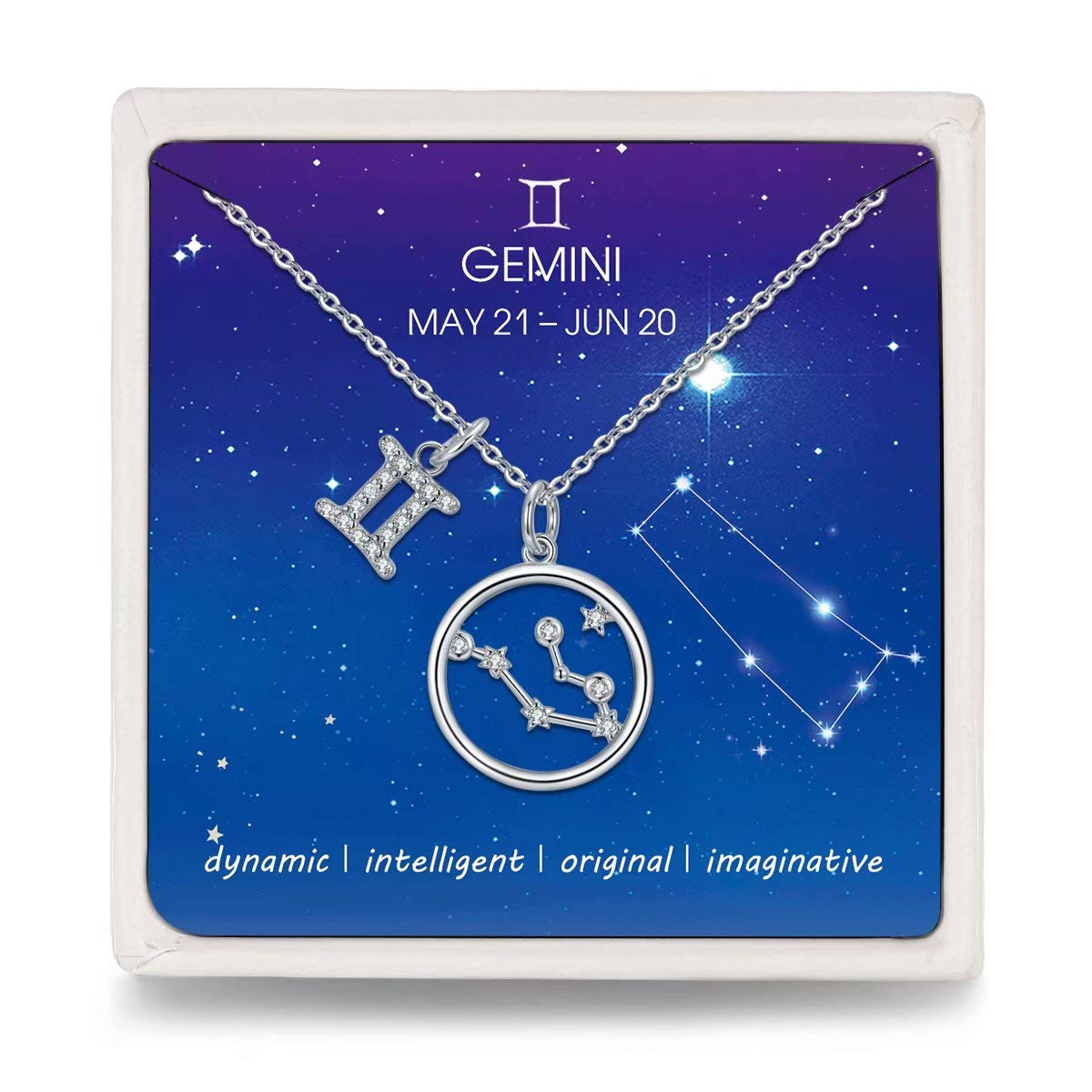 PresentskiZodiac Necklace Sterling Silver 12 Constellation Horoscope Pendant Astrology Star CZ Dainty Necklaces Birthday Jewelry for Women Daughter