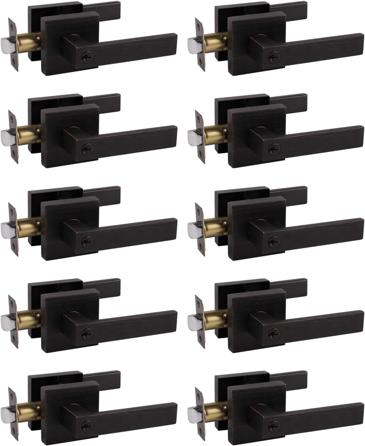 Probrico 10 Pack Keyed Alike Entry Lever Door Handles with Lock & Key Square Locking Leverset [Front Door or Office] Right & Left Sided Doors Heavy Duty – Oil Rubbed Bronze
