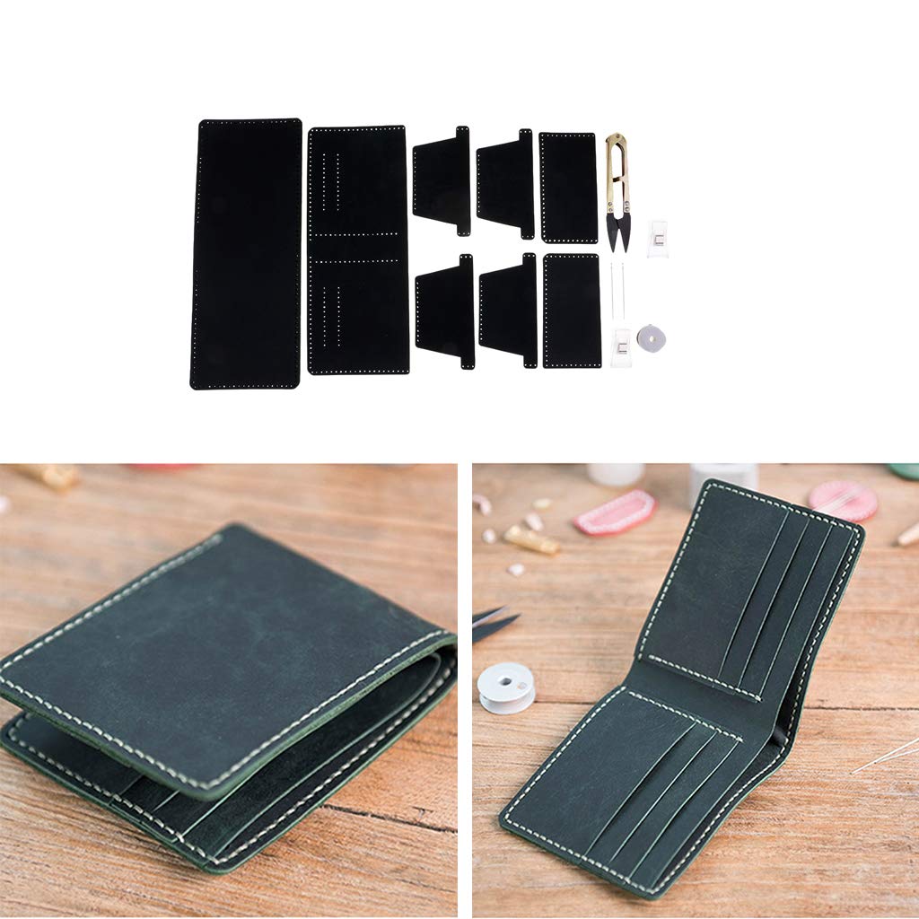 Adoorniequea 2 Set DIY Leder Geldbörse Kit Leder Rohlinge Set für die Herstellung von Bifold Wallet Dunkelgrün