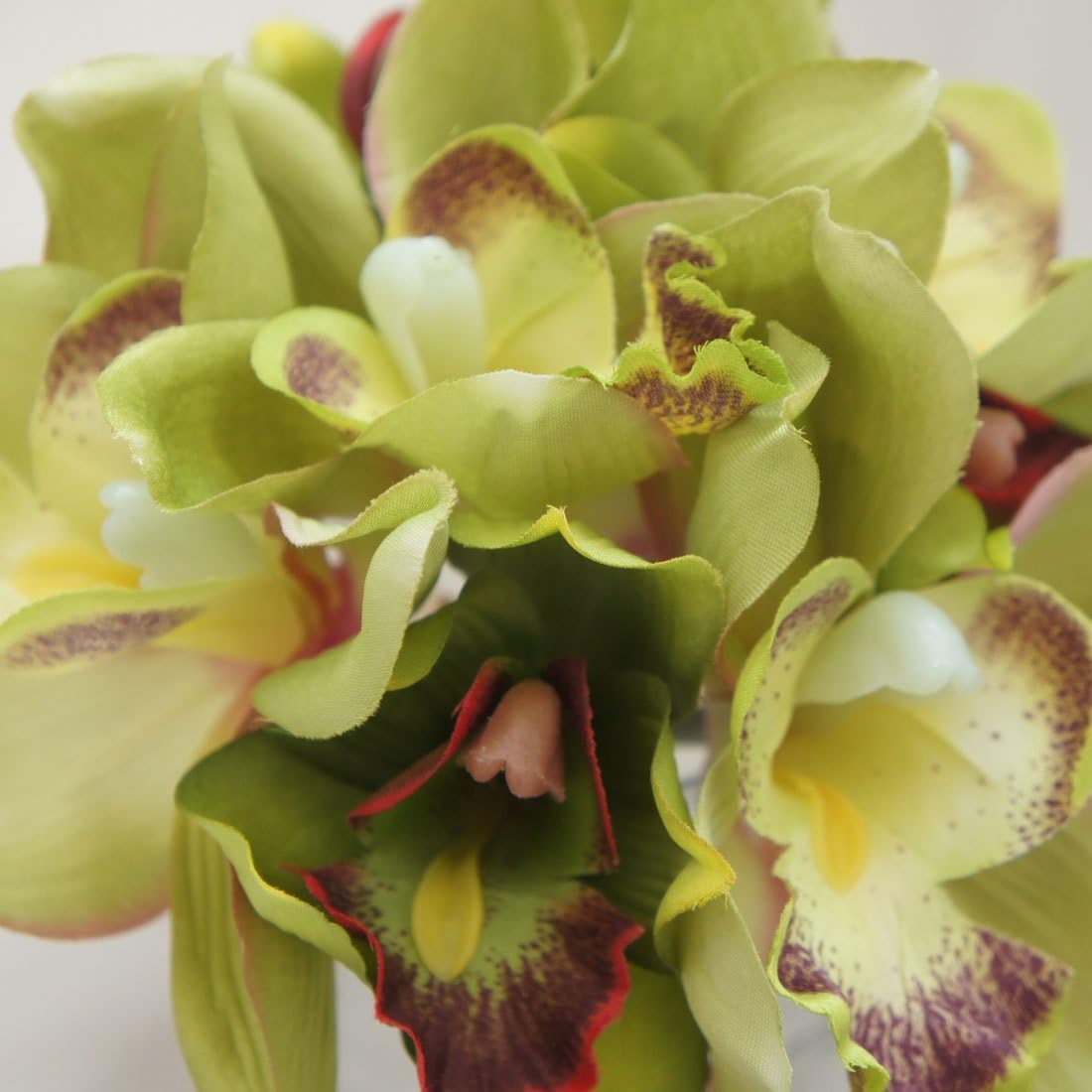 Set of 2 Mini 7 Stems Cymbidium Orchid Bundle Artificial Flowers (Green) - Image 3