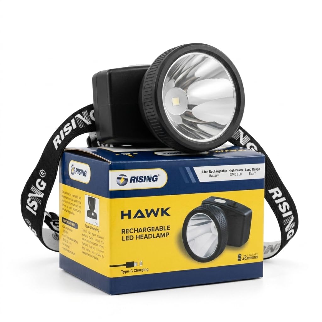 RISING Hawk Rechargeable LED Headlamp | 1200mAh Li-ion Battery | 90 Degree Adjustable Angle | Flashing Mode-picture-23