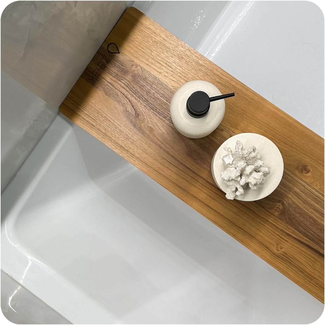 Zeek Bathtub Caddy Tray Solid Natural Wood Bath Board Charcuterie Serving Platter Housewarming Gift