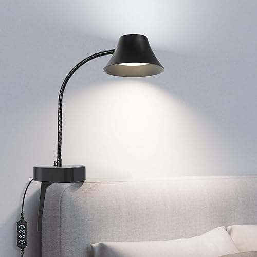 TONYFUL Luz de cama para cabecero, lámpara de lectura para el cuidado de los ojos, luz de cama sin perforación, 5 colores y 10 luces de libro de