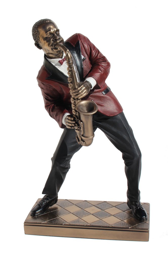 【ジャズ】黒人サックス・プレイヤー フィギュア 樹脂製 台付（約30cm高） ジャズ】黒人サックス・プレイヤー フィギュア 樹脂製 台付（約30cm高