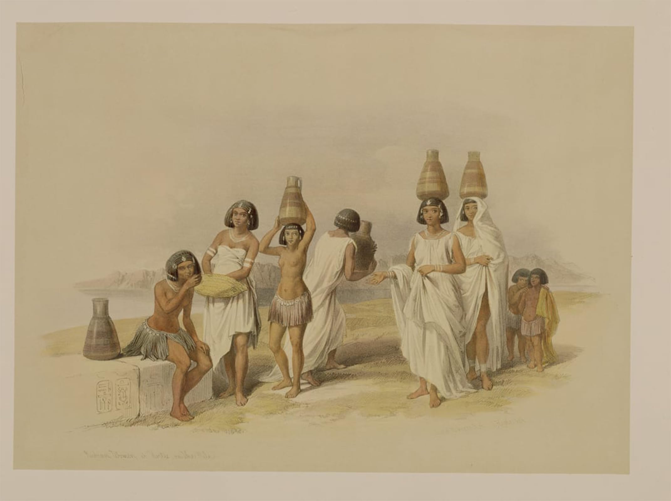 POSTERIIk Famous Modern Artwork Art Mural Nubian Women At Kortie on the Nile by David Roberts Oil Paintings Pictures for Home Decor 60x90cm