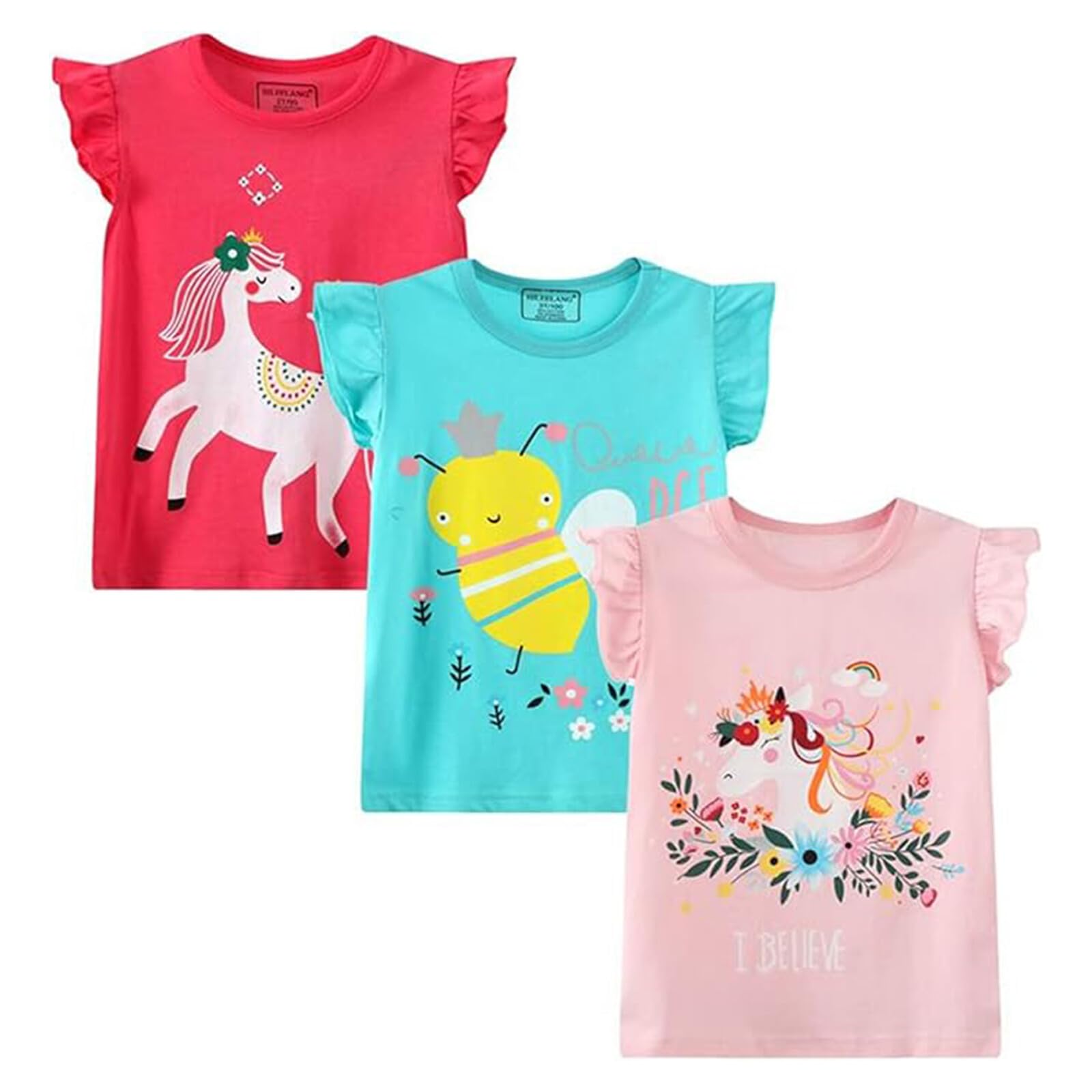 HILEELNAG Girls' Tees Short Sleeve Cotton Casual Graphic T-Shirts Easter Summer Tops 3Packs