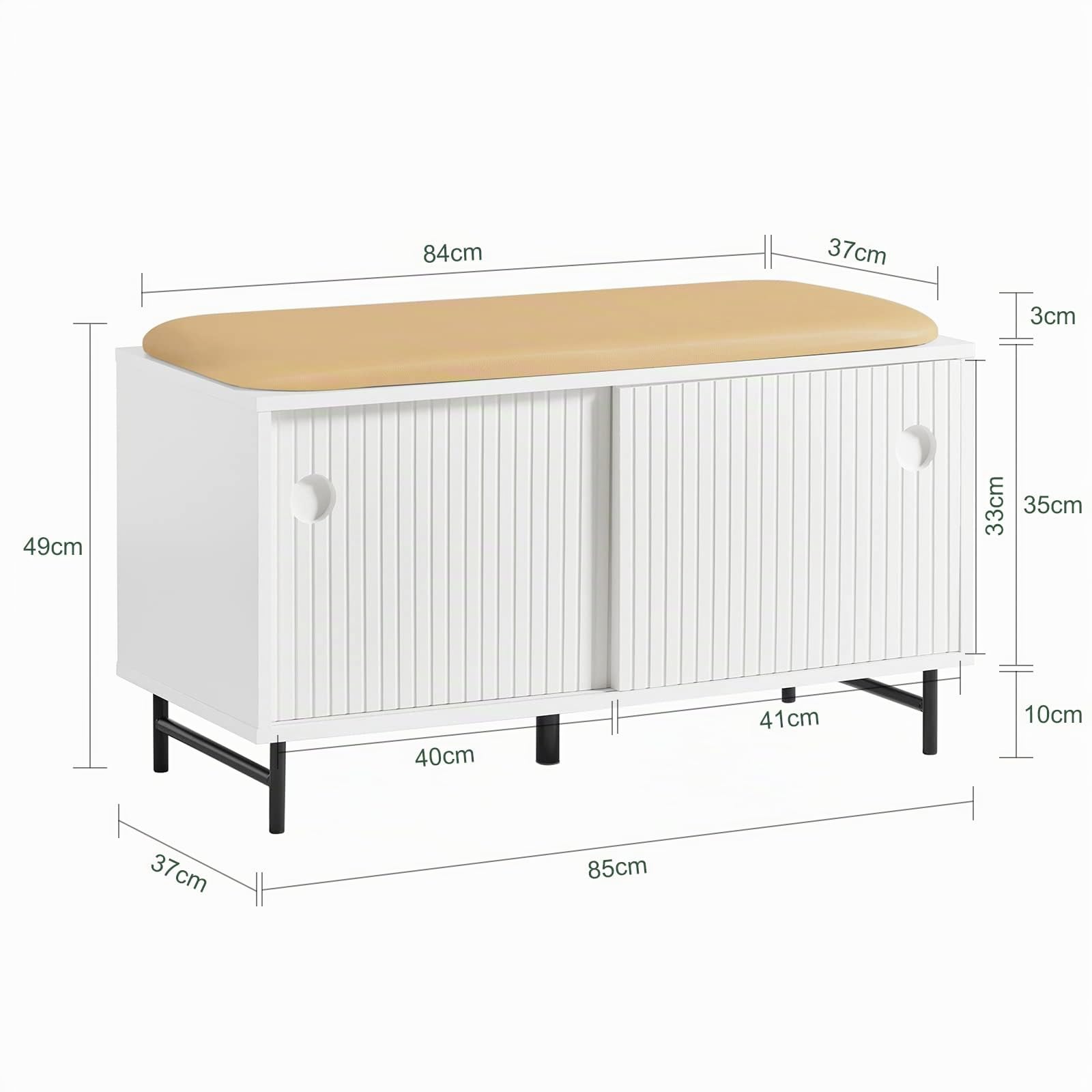 SoBuy Panca scarpiera con ante scorrevoli 85x37x49cm per ingresso | Cassapanca contenitore con seduta e 2 ante scorrevoli, 4 ripiani regolabili, MDF/bambù, carico 150kg FSR116-W