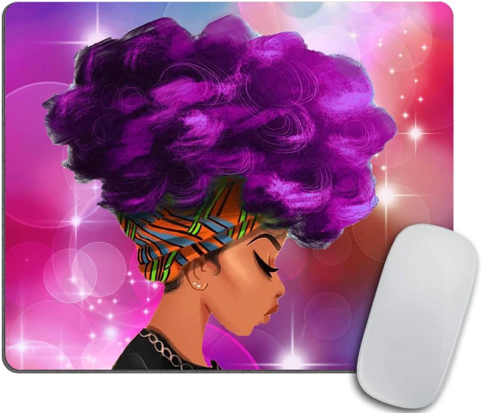 Gaming Mouse Pad Custom Design,African Women with Purple Hair Hairstyle Mouse pad 9.5 X 7.9 Inch (240mmX200mmX3mm)