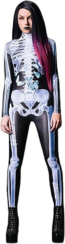 Shmily Girl Disfraz de esqueleto para mujer y hombre, disfraz de Halloween, overol de cosplay