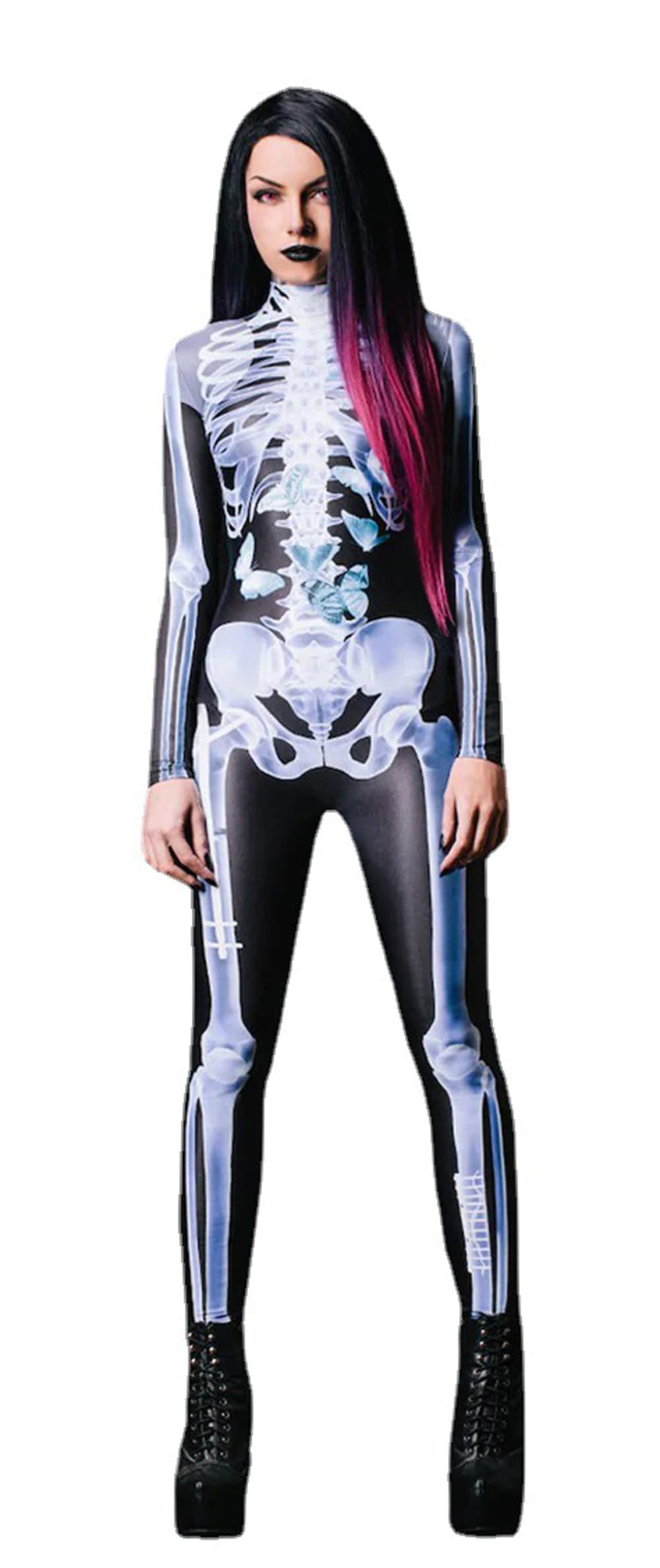 Shmily Girl Skeleton Costume Women Men Halloween Costumes Cosplay Jumpsuit Bodysuit