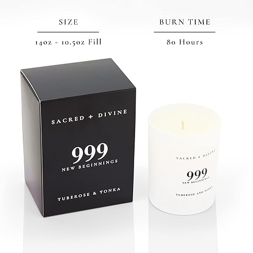 Miniatura 3 de Vela perfumada de intención de 999 "New Beginnings, Tuberose y Tonka, vela de manifestación del número de ángel, vela de aromaterapia de coco de