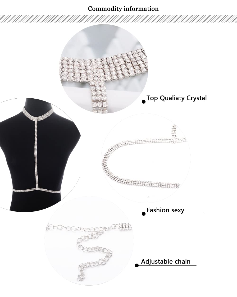 Körperketten, klarer Kristall-BH, sexy Bikini, Strand-Körperkette, Club, Modeschmuck für Frauen, Ketten-Accessoires, Strass-Halsband