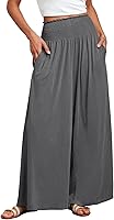 ANRABESS Women's Boho Palazzo Pants: Summer Wide Leg High Waist Smocked Lounge Pants with Pockets