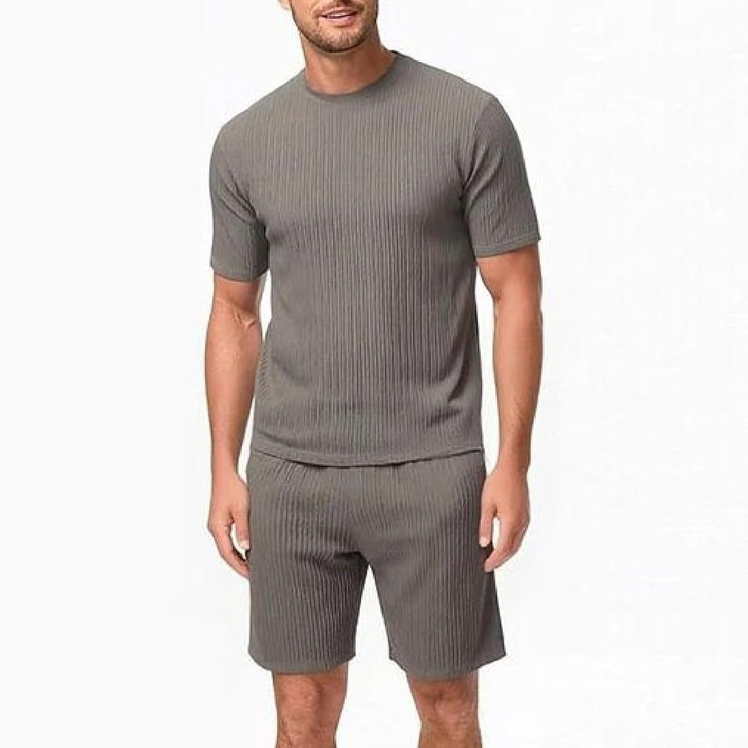Men's Summer Solid Color T-Shirt And Shorts Set Casual Short Sleeve Lightweight Loose Fit Outfit For Home