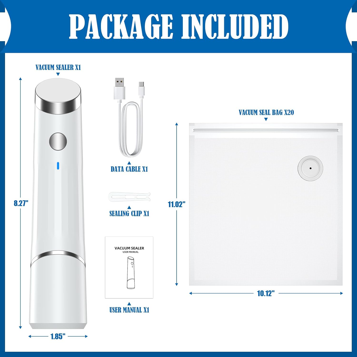 Vacuum Sealer, Handheld Food Compact Vacuum Sealer Machine with 20 Reusable Vacuum Bags for Food Fresh & Storage (1 Pump+20 Bags)