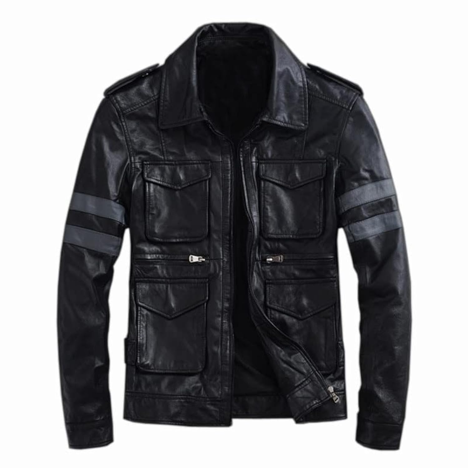 Men's Black Resident RE6 Evil Leon S Kennedy Leather Jacket | Men's Motorcycle Leather Jacket Genuine M Black
