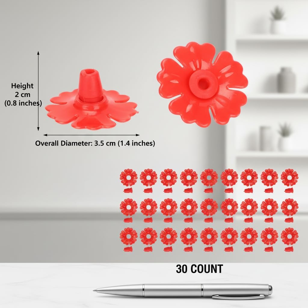Hyuduo 30-Piece Hummingbird Feeder Replacement PartsHummingbird Feeder Rings Flower Feeding Ports for Garden Hummingbird Feeders (Red/White/Yellow)