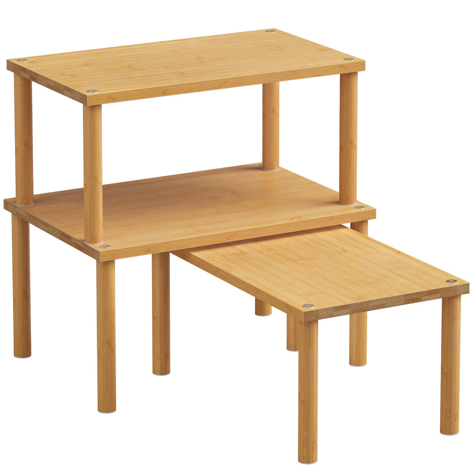 Fibogollo Cabinet Organizer Shelf(Set of 3),Bamboo Kitchen Counter Shelves for Countertop and Cabinet,Stackable Shelf Spice Racks,Medium