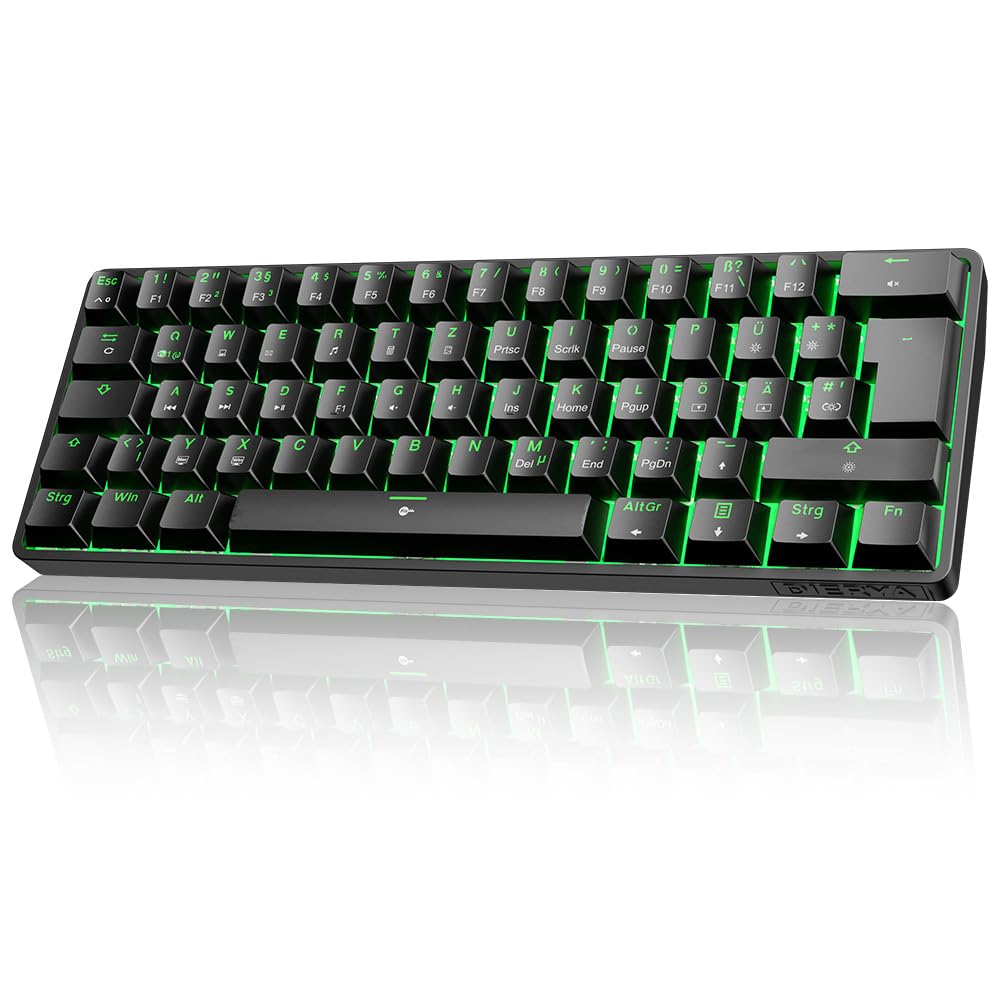 Dierya DK61SE-D Gaming Tastatur 60 Prozent Mechanische Rote Schalter,QWERTZ Deutsches Layout,Ultra-Compact Mini 61 Keys Keyboard,Anti-Ghosting,Typ-C-Datenkabel für PC Windows Gamer Typist,Schwarz