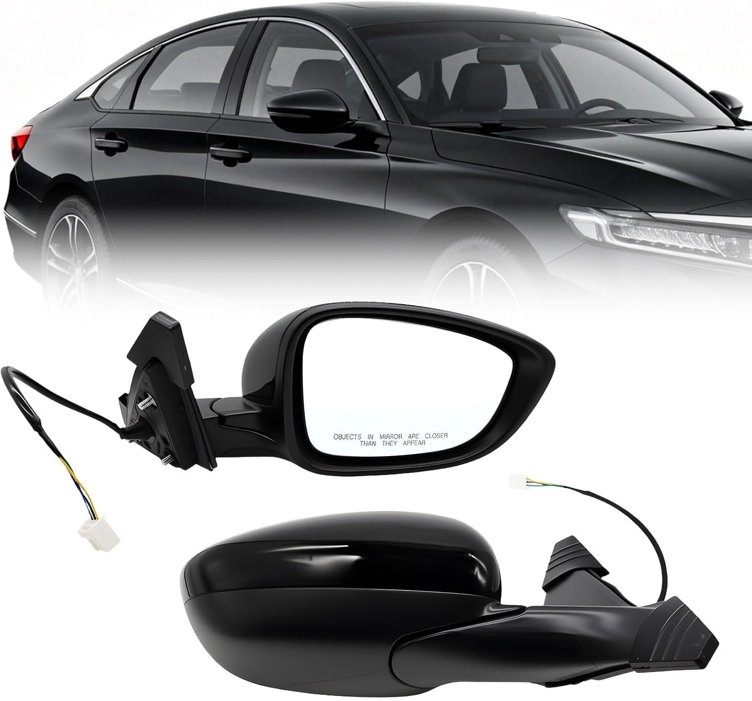 Right Passenger Side Mirror Assembly Compatible with Accord 2023 2024 2025 Power Glass Manual Folding Non-Heated No Turn Signals No Blind Spot Match Black (3Pins)