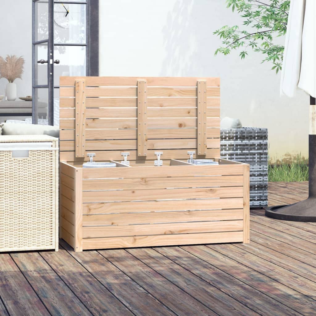Gartenbox aus Kiefer-Massivholz 101x50,5x46,5 cm mit Deckel für robuste Aufbewahrung von Werkzeugen und Utensilien, wetterfeste Outdoor-Box mit reichlich Stauraum