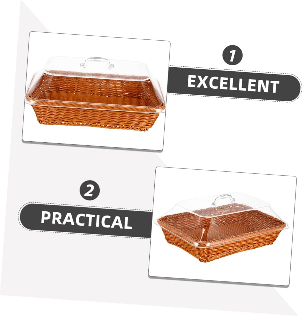 Rattan Storage Basket with Lid Handwoven Bread and Fruit Basket 40x30x15cm Woven Vegetable and Tabletop Organizer