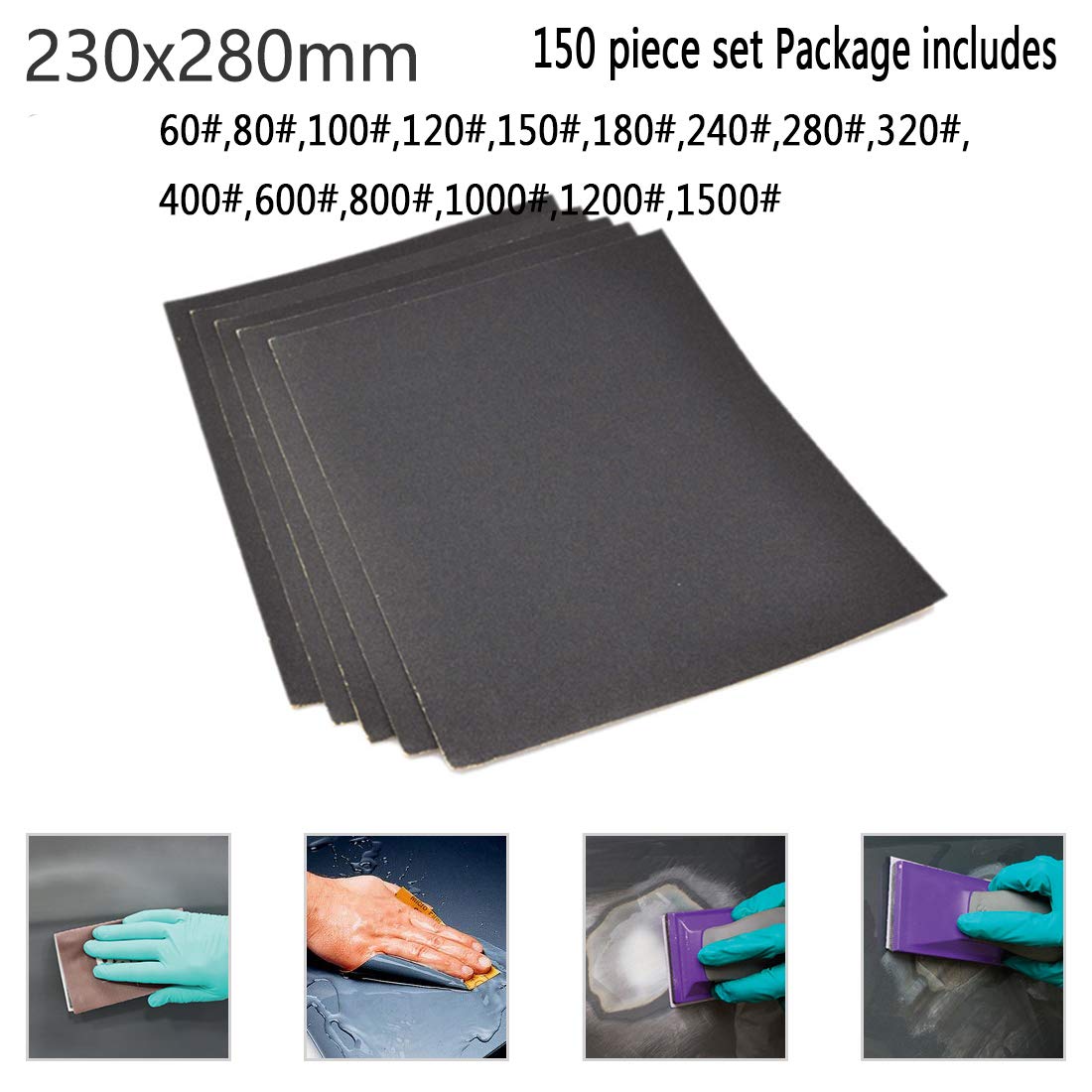 SOFILAXC - Surtido de Papel de Lija seco/húmedo, para Lijado de automóvil, Barnizado de Muebles de Madera, Acabado de Madera, 150 Piece Set