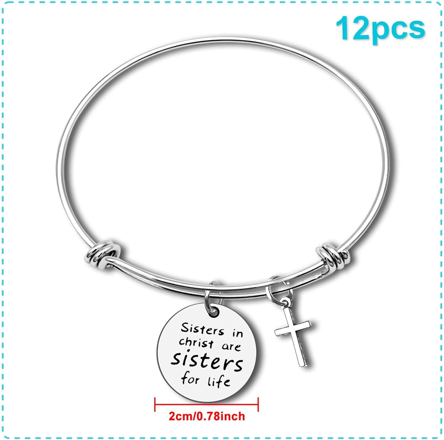 12Pcs Christian Sister Bracelet Religious Gifts for Women Sisters Bracelet Religious Sisters Jewelry Christmas Birthday Gifts for Sister Friends Cousin Friendship Bangle Faith Gifts Adjustable Bangle - Image 2