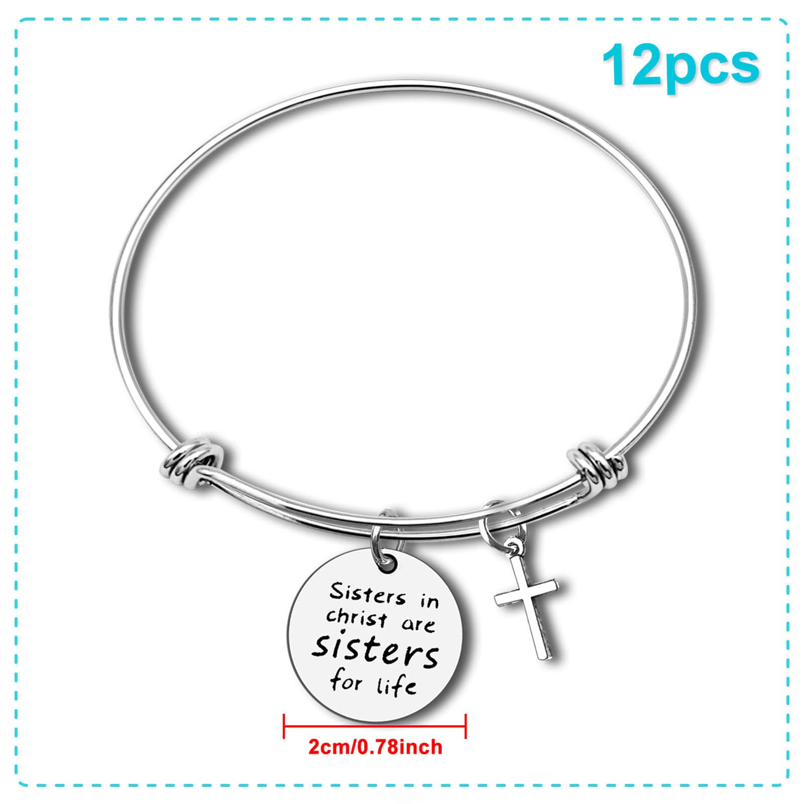 12 pulseras para hermanas cristianas, regalos religiosos para mujeres, hermanas religiosas, joyería de Navidad, regalos de cumpleaños para hermanas, amigas, primas, amistad, regalos de fe, brazalete 2
