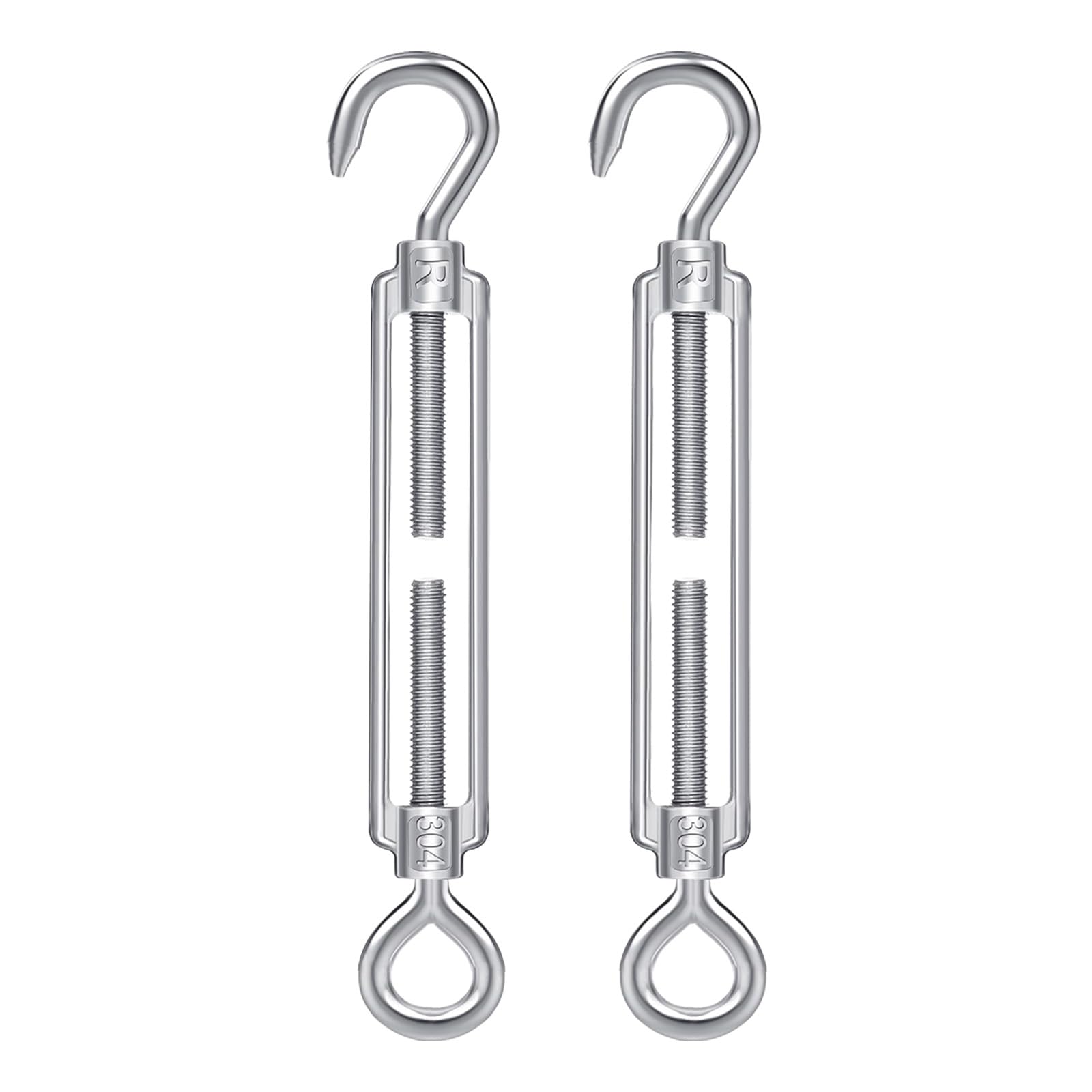 Hook & Eye Turnbuckles Twours 304 Stainless Steel Heavy Duty Turnbuckle Wire Rope Cable Tensioner Adjustable C to O Turnbuckle for Shade Sail (1/2" (