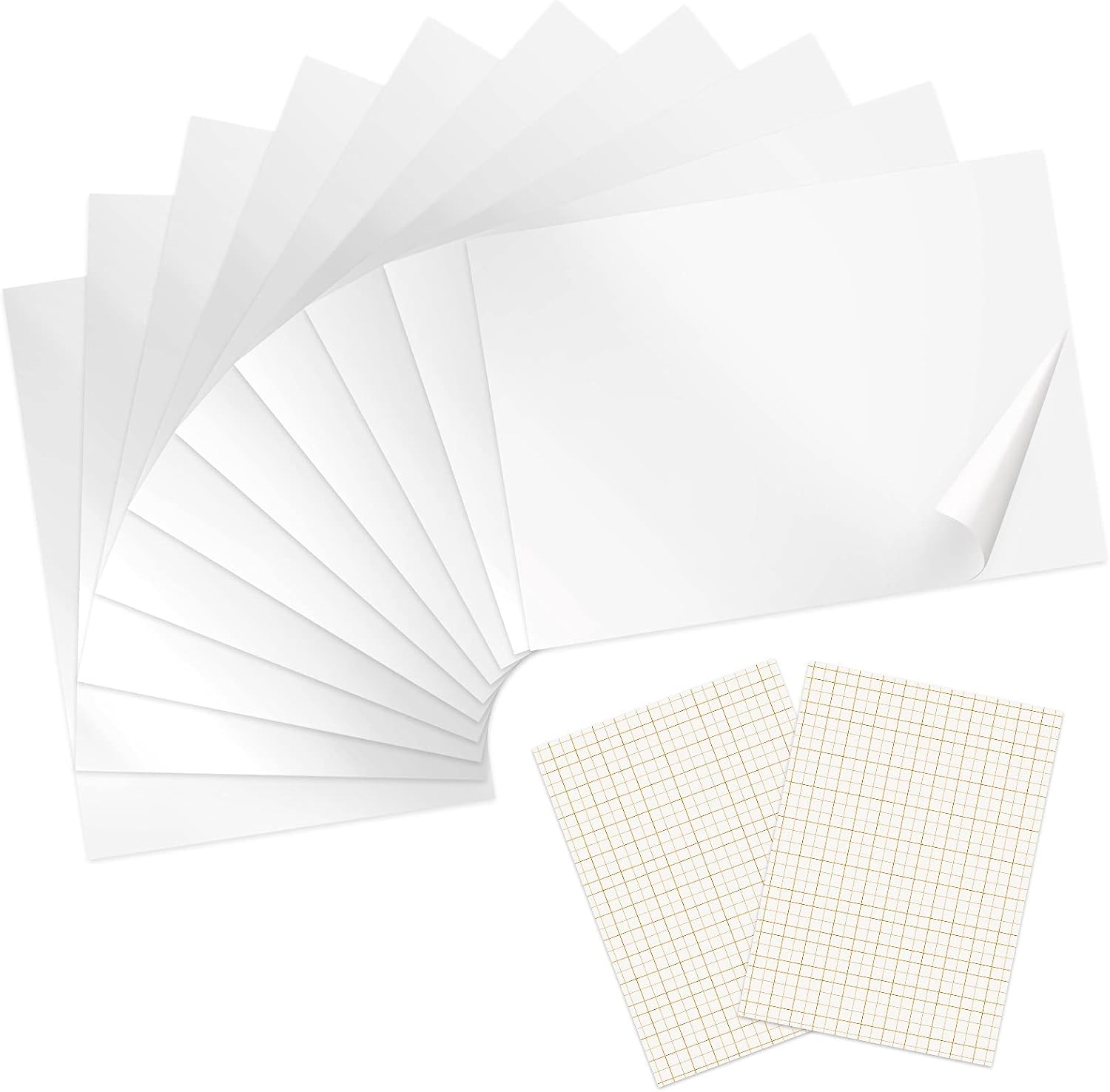 SHARE&CARE Permanent Adhesive Vinyl Sheets for Cricut (12 Packs, 12"x10") 10 Vinyl Sheets & 2 Transfer Tape Sheets for Party Decoration, Sticker, Car Decal, Craft Cutter Machines, Printers (White)