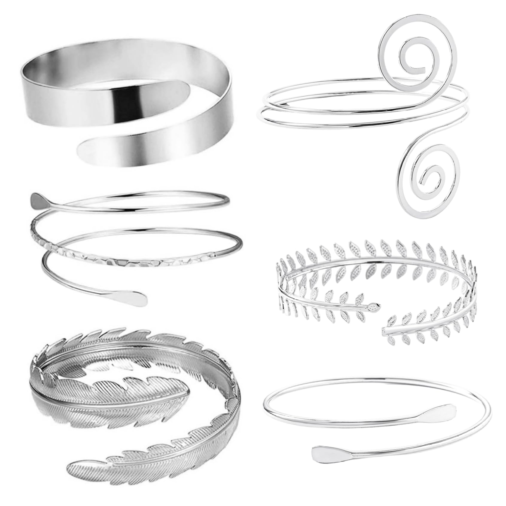 Muzrunq Brazalete, para mujeres, 6 piezas de brazalete plateado joyas de joya de de metal ajustable para fiesta, espectáculo, foto, fiesta de graduación y uso diario.