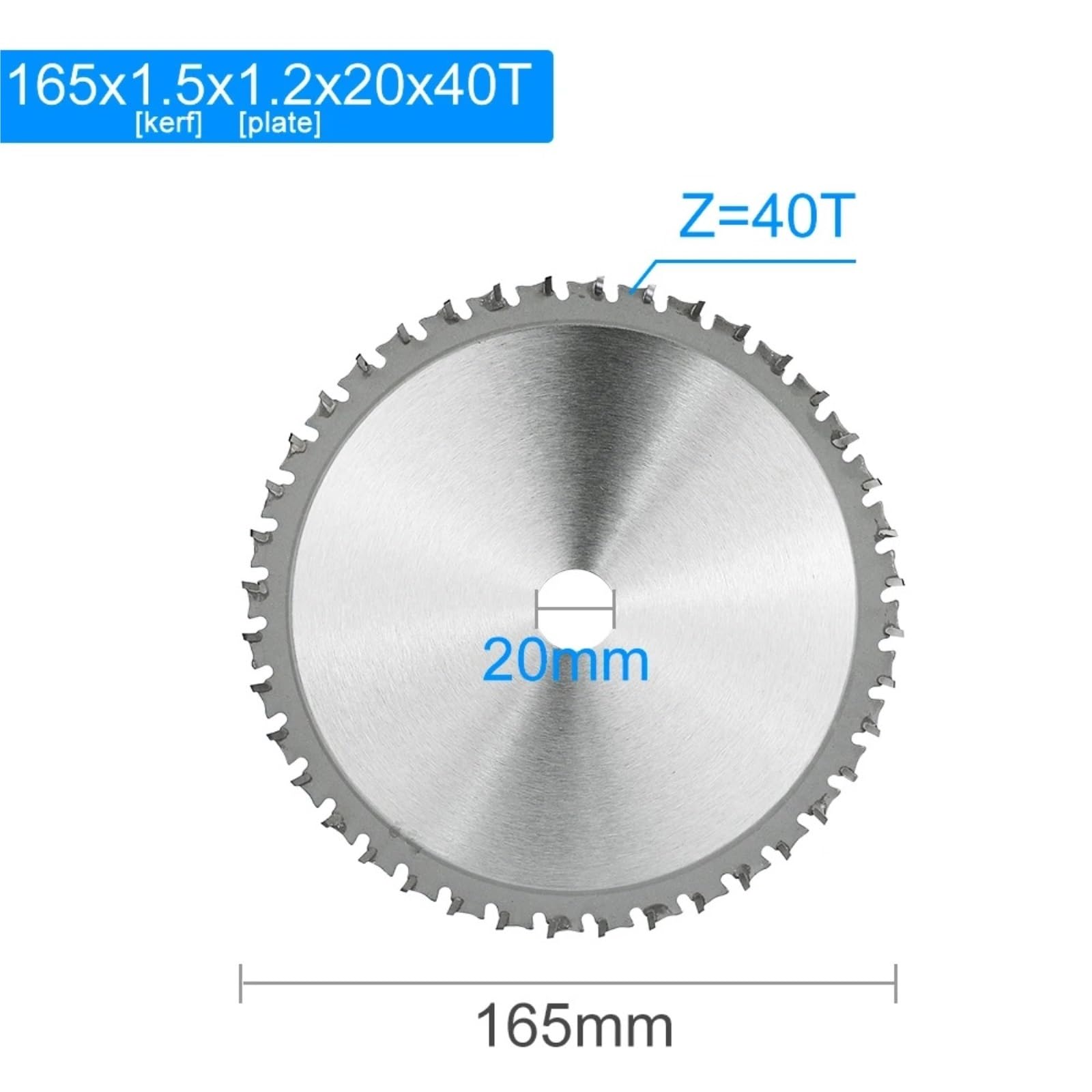 Brzeszczot do cięcia metalu 1PC brzeszczoty do pił tarczowych 136/150/180/230/305/355mm narzędzia cięcia metalu(165x1.5x1.2x20x40T)