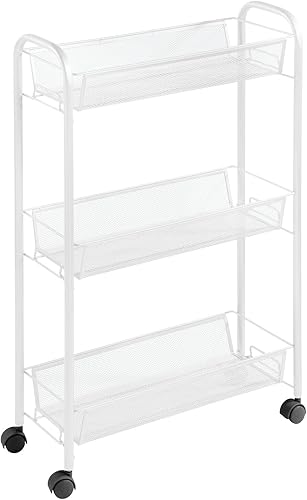 Miniatura 3 de mDesign Carrito organizador de almacenamiento con 3 estantes de cesta para lavandería, vestíbulo, garaje, organización de baño, capacidad para