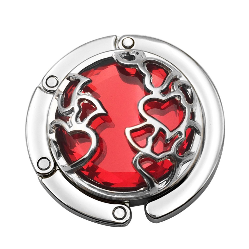 Heart Shape Premium Foldable Handbag Bag Purse Hanger Table Hook Holder (Red)