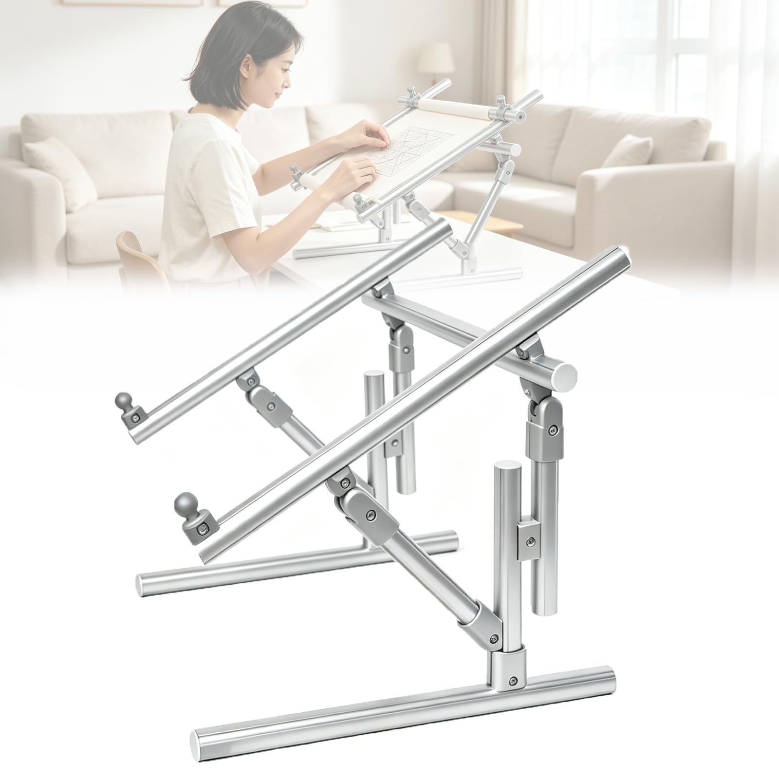 Supporto Regolabile In Alluminio 2 In 1, Supporto Per Ricamo A Punto Croce Con Inclinazione Multipla E Supporto Portatile Per Laptop, Supporto A Mani Libere Per Tavolo, Letto, Divano, Per Ricamo,